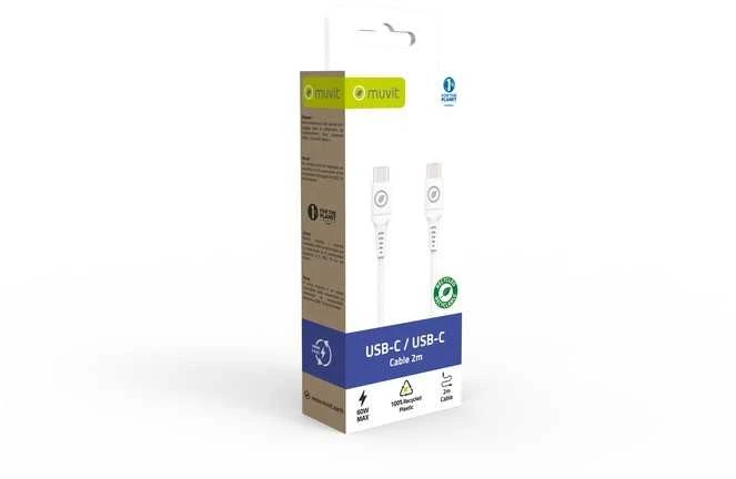 Type-C to Type-C Cable iki 60W 2m By Muvit Baltas