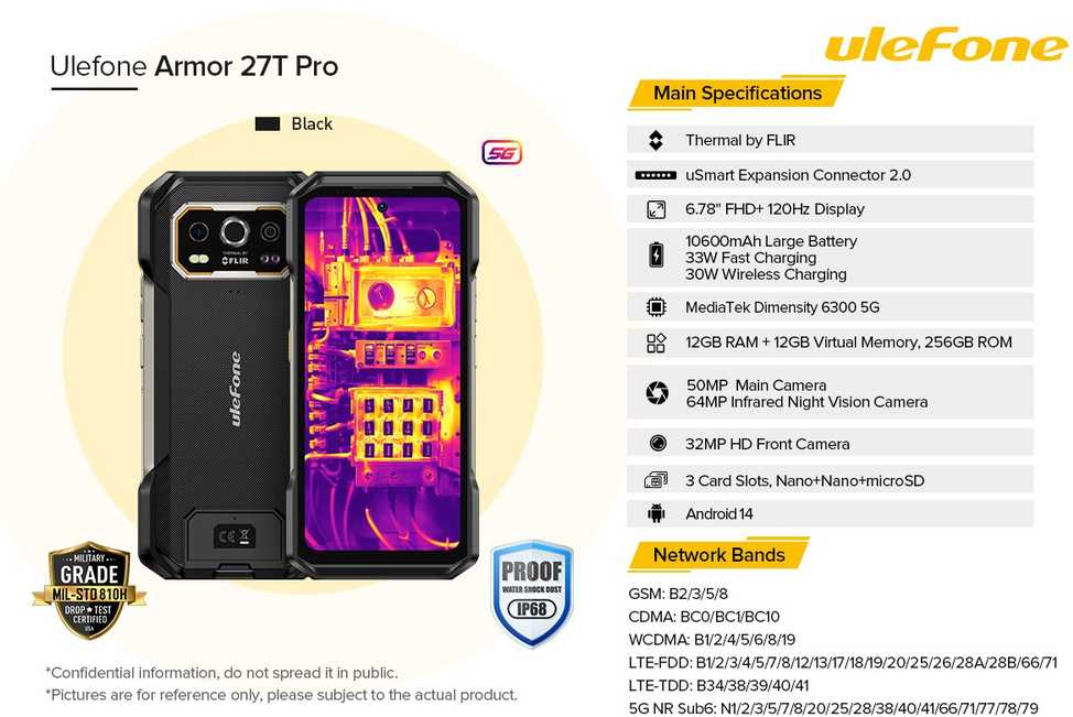 Mobilus Telefonas - ULEFONE Armor 27T Pro 12GB RAM 256GB 50MP 64MP NFC Juodas