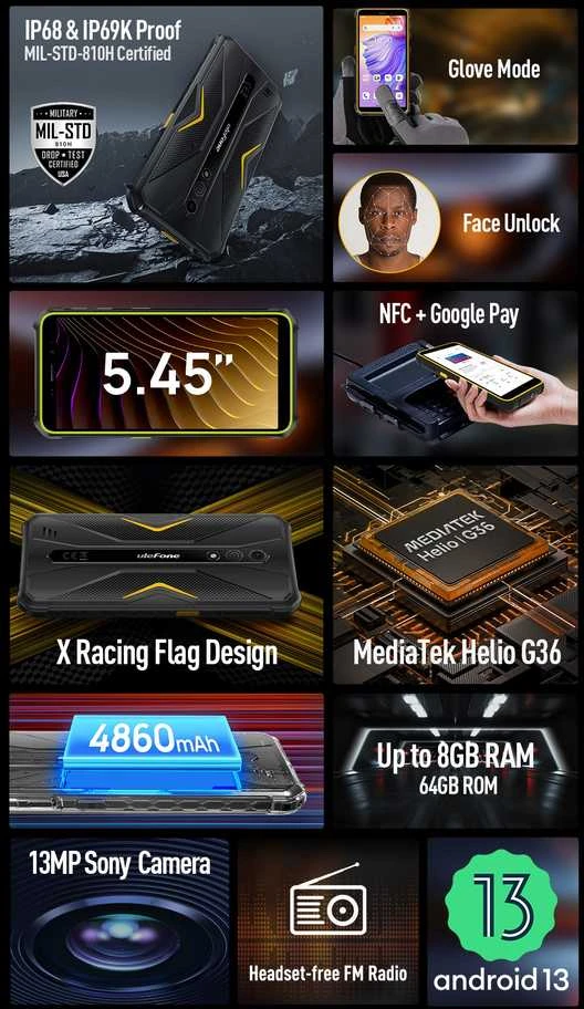 Mobilus telefonas - Ulefone Armor X12 Pro 4GB 64GB 5.45" HD+ 13MP NFC Dual SIM Juodas