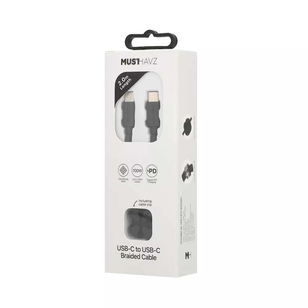 USB-C to USB-C Braided Cable 1.0 m 100W by Musthavz Juodas