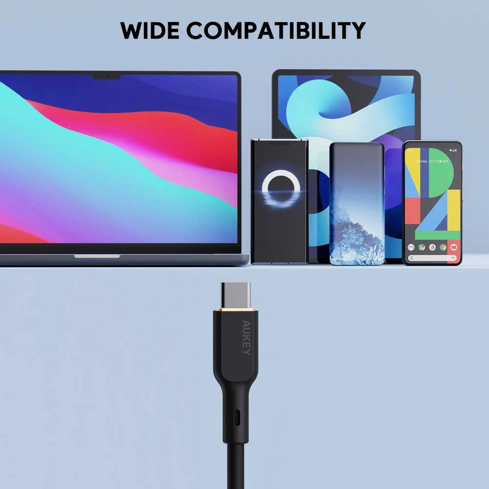 USB Kabelis - Aukey 100W 5A PD 1m, Juodas
