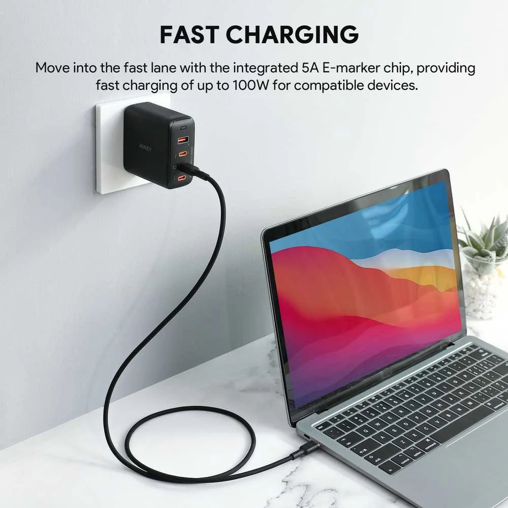 USB Kabelis - Aukey 100W 5A PD 1m, Juodas