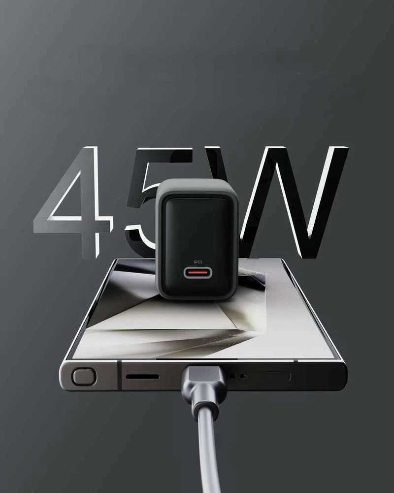 Sieninis įkroviklis 45W USB-C, PD GaN By Aukey Dark Pilkas