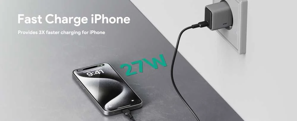 Sieninis įkroviklis 45W USB-C, PD GaN By Aukey Dark Pilkas