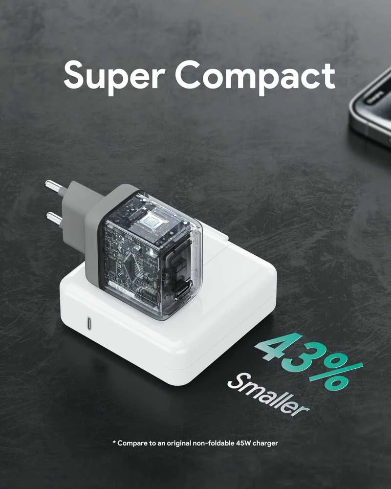 Sieninis įkroviklis 45W USB-C, PD GaN By Aukey Dark Pilkas