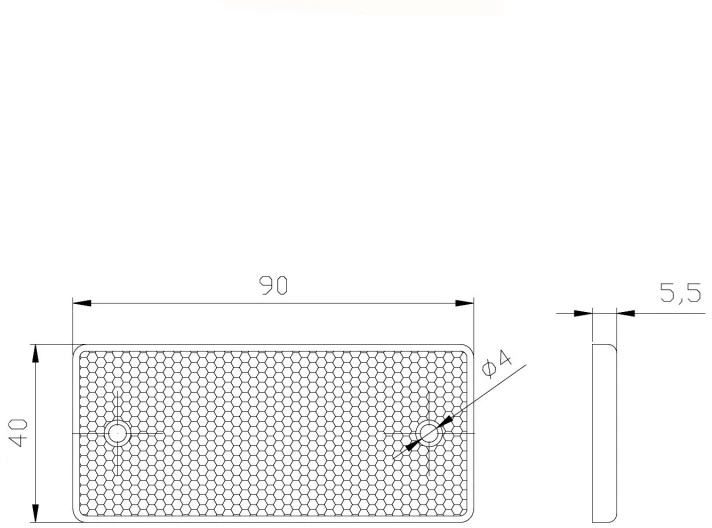 Atspindys 90x40mm su skylutėm geltonas