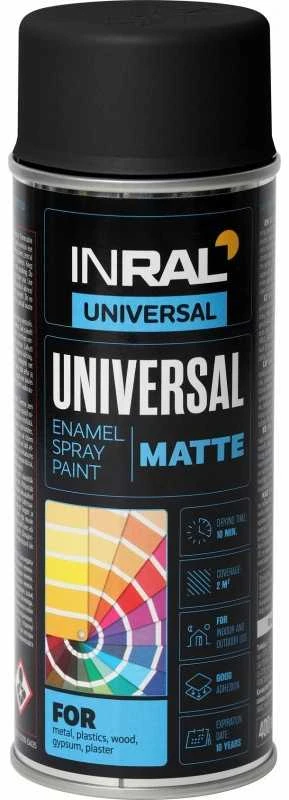 Dažai aerozolin. INRAL UNIVERSAL,juodi matiniai 400ml