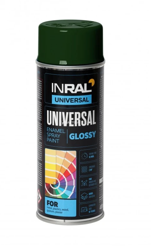 Dažai aerozoliniai INRAL UNIVERSAL, kėnio žalia RAL6009, blizgi 400ml