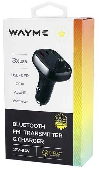 FM moduliatorius WAYME 12/24V su USB-C PD, QC4.0+, Auto-ID, voltmetru ir laisvų rankų įranga