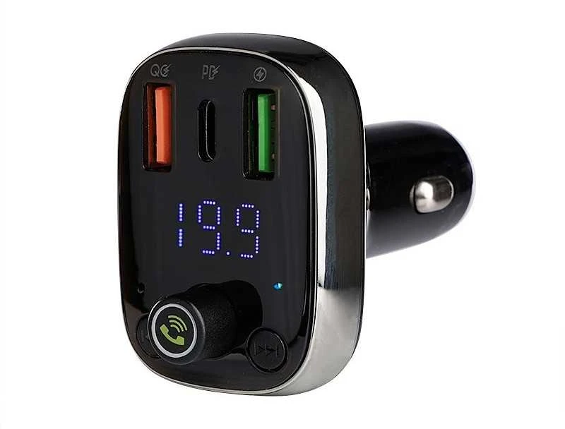 FM moduliatorius WAYME 12/24V su USB-C PD, QC4.0+, Auto-ID, voltmetru ir laisvų rankų įranga