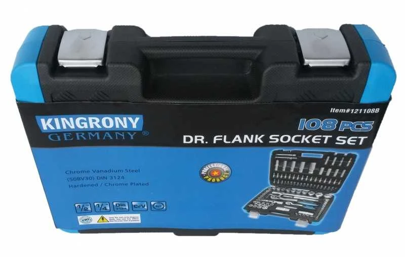 Galvučių ir raktų komplektas Kingrony 108 dalių 1/4" + 1/2"