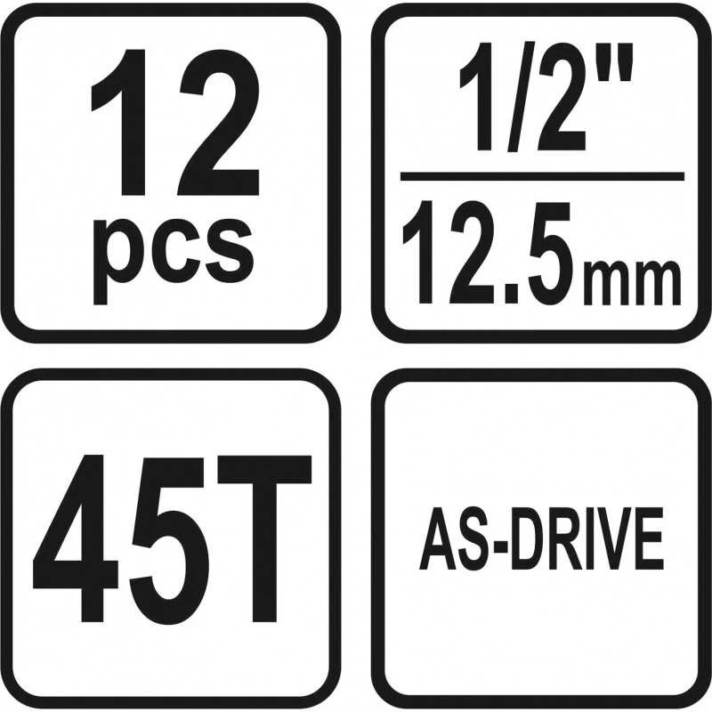 Galvučių rinkinys su terkšle | 12,5 mm (1/2") | 10-24 mm | 12 vnt