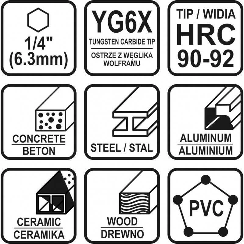 Grąžtas Grąžtų rinkinys su Hex 6.3 mm (1/4") galu | universalūs | 4 - 10 mm | 5 vnt