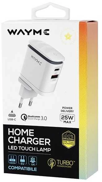 Įkroviklis USB-C/USB 240V WAYME, 25W + LED reguliuojamas apšvietimas