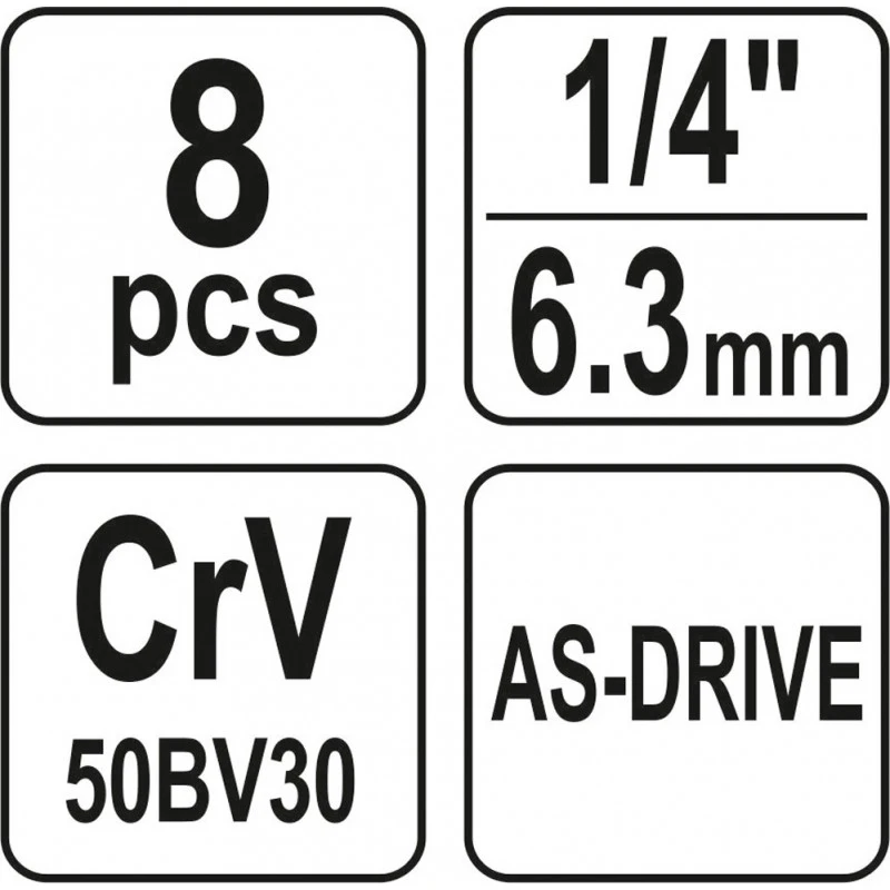 Ilgų galvučių komplektas 1/4"8vnt