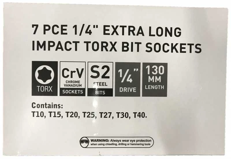 Įpresuotų antgalių rinkinys | 6.3 mm (1/4") | T-Star (Torx) S2 | T10 - T40 | 7 vnt.