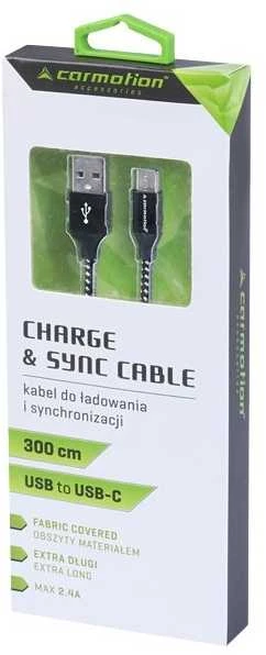 Carmotion Kabelis įkrovimo ir sinchronizacijos USB- USB-C 300 cm.