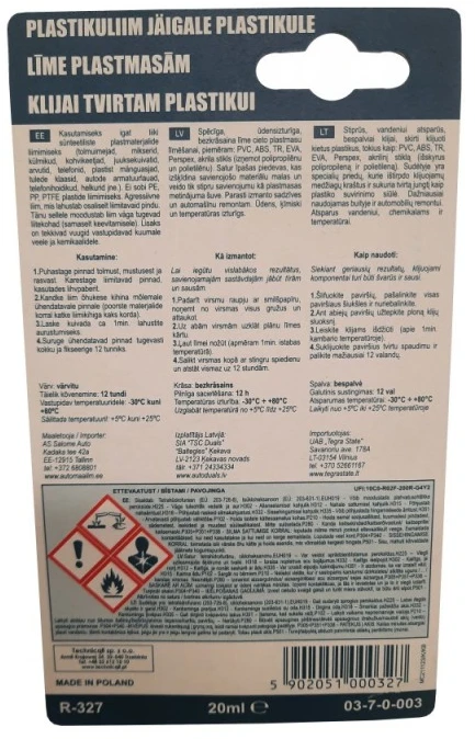Klijai tvirtam plastikui 20ml Techniqll R-327