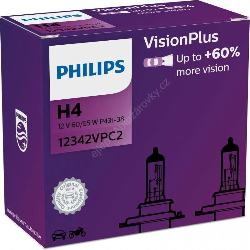 Lemputė H4 12V 2vnt. 60/55W +60% VisionPlus Philips