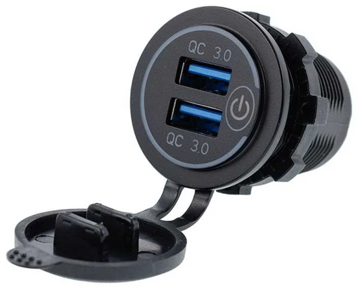 Carmotion Lizdas įkrovimui įmontuojamas 2x USB QC 3.0 su jutiminiu jungikliu ir apšvietimu