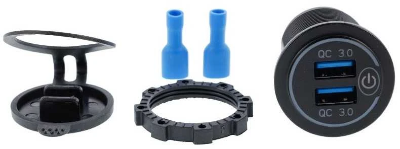 Carmotion Lizdas įkrovimui įmontuojamas 2x USB QC 3.0 su jutiminiu jungikliu ir apšvietimu