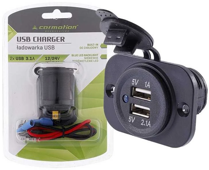 Carmotion Lizdas įkrovimui įmontuojamas 2xUSB 3.1A 12/24V 1vnt