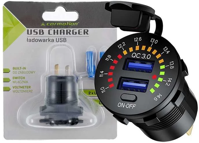 Carmotion Lizdas įkrovimui įmontuojamas USB QC 3.0+USB 6A