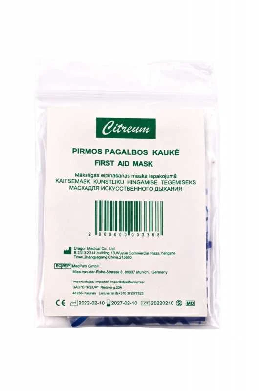 Pirmos pagalbos kaukė su neustinio audinio antibakteriniu filtru