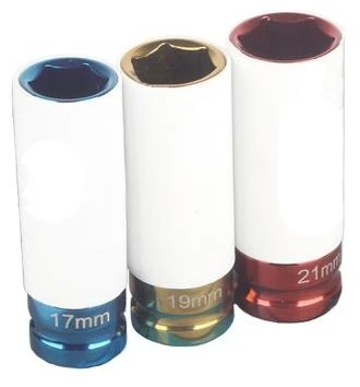 Rinkinys smūginių plonasienių galvučių su plastikinėm apsaugom 1/2" 3vnt 17-19-21mm