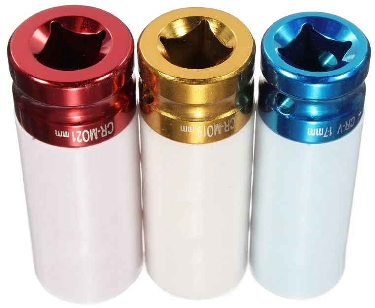 Rinkinys smūginių plonasienių galvučių su plastikinėm apsaugom 1/2" 3vnt 17-19-21mm