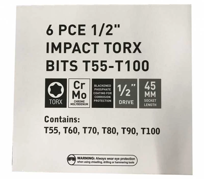 Smūginiai antgaliai | 12,5 mm (1/2") | T-Star (Torx)T55-T100 6 vnt