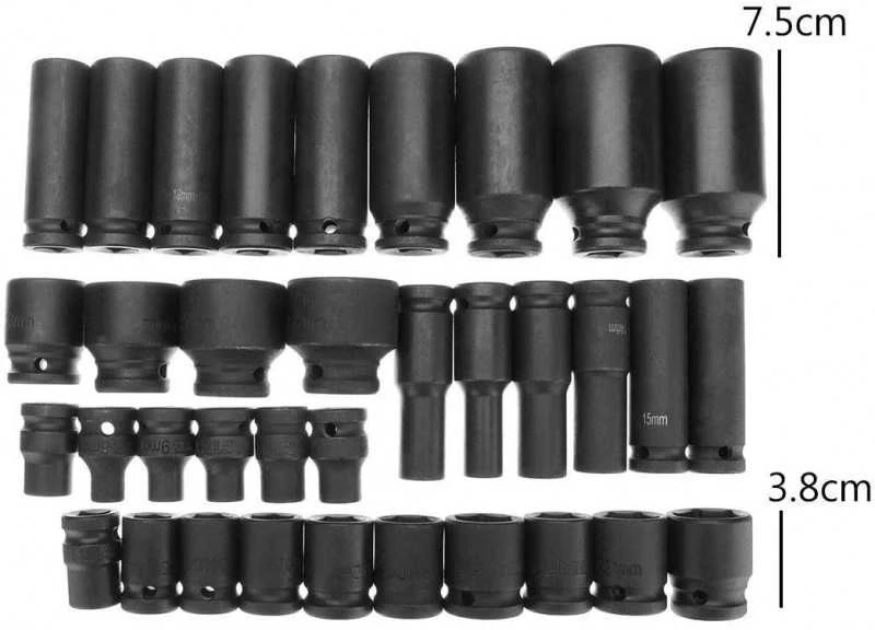 Smūginių ilgų ir trumpų galvučių rinkinys | CR-MO | 8 - 32 mm |1/2" 35 vnt.