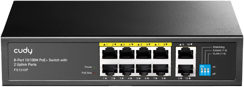Šakotuvas Komutatorius - Cudy FS1010P 8-Portis PoE Fast Ethernet Juodas