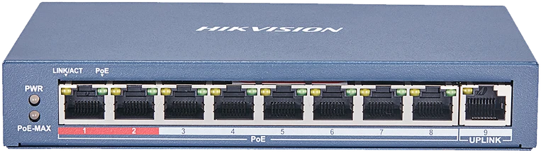 Šakotuvas Hikvision | 8 prievadų Gigabit jungiklis | DS-3E0109P-E(C) | Nevaldomas | Darbalaukis | PoE/Poe+ jungtys kiekis 8