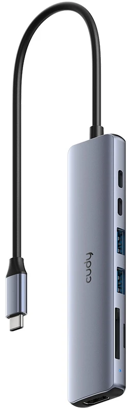 „Cudy UH407 PortMate USB-C 7-in-1“ šakotuvai, 4K 60Hz HDMI USB-C PD USB-A SD TF aliuminio pilka