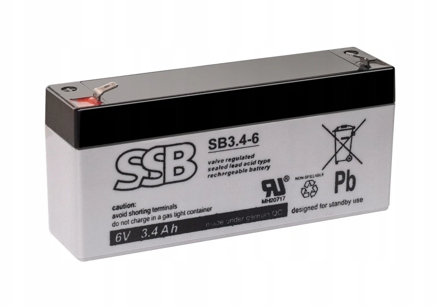 Akumuliatorius SSB SB 3,4-6 6V 3,4Ah AGM veikimui nereikia priežiūros