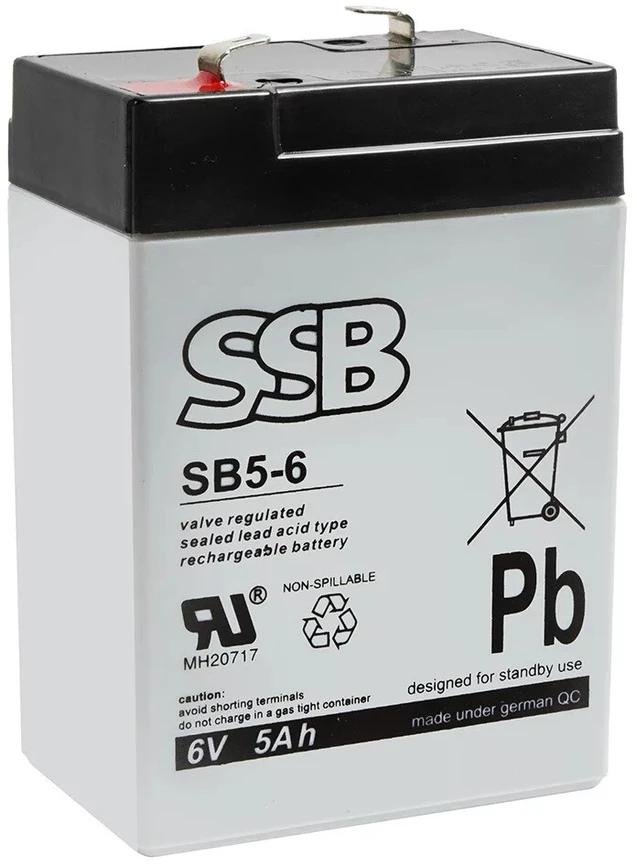 Akumuliatorius SSB SB 5-6 6V 5Ah AGM veikimui nereikia priežiūros