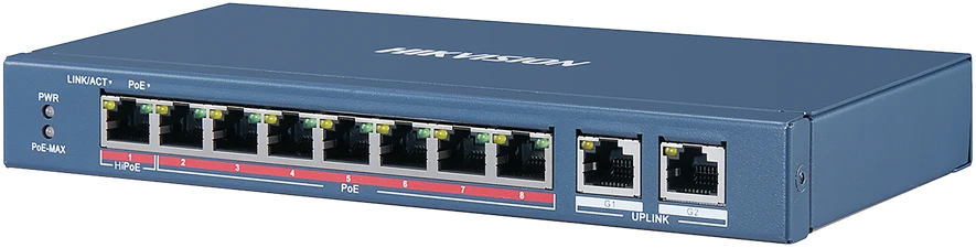 Šakotuvas Hikvision 10 prievadų 8 PoE prievadų komutatorius DS-3E0310HP-E