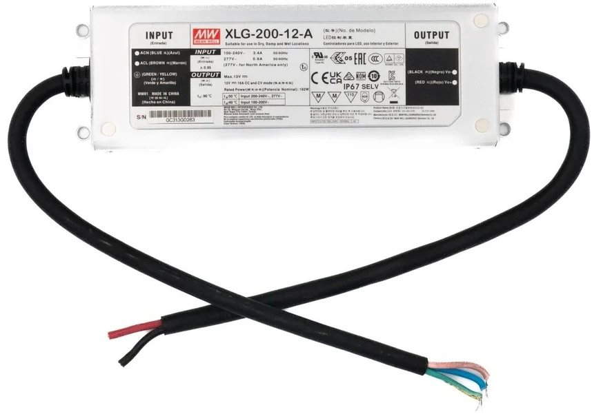 Impulsinis maitinimo šaltinis LED 200W 12V 16A IP67, dimeriuojamas, Mean well XLG-200-12-A
