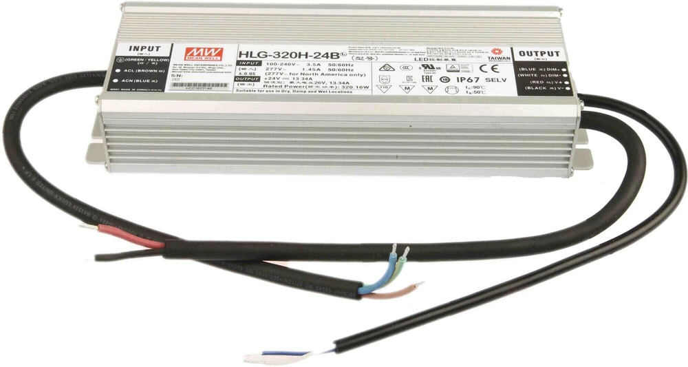 Impulsinis maitinimo šaltinis LED 24V 320W 13.34A, PFC, IP67 dimeriuojamas, MEAN WELL, HLG-320H-24B