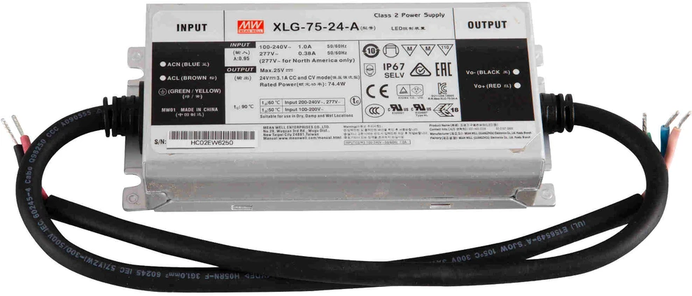 Impulsinis maitinimo šaltinis LED 24V 75W 3.1A, IP67, dimeriuojamas, MEAN WELL, XLG-75-24-A