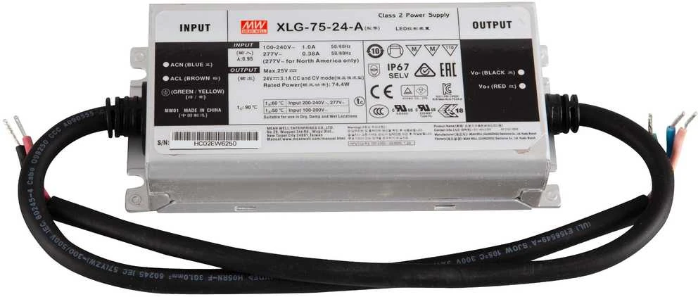 Impulsinis maitinimo šaltinis LED 24V 75W 3.1A, IP67, dimeriuojamas, MEAN WELL, XLG-75-24-A