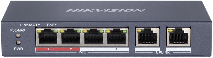 Šakotuvas SWITCH POE DS-3E0106P-E/M 4 PRIEVADŲ Hikvision