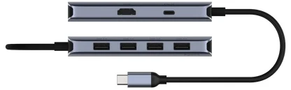 Cudy UH606 laptop dock/port replicator Wired USB 3.2 Gen 1 (3.1 Gen 1) Type-C Pilkas, Sidabrinis