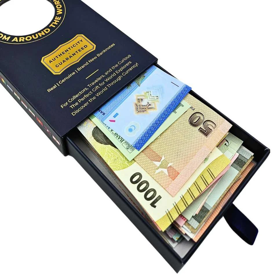 FIT2 100 pasaulio banknotų kolekcijos rinkinys, autentiški UNC, dovanų dėžutė