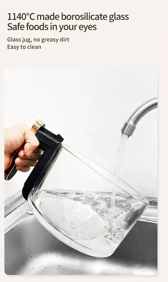 4 in 1 karšto oro gruzdintuvė su stikline taure, griliu ir puodu, 4 l FIT2, 1200 W, 16 programų