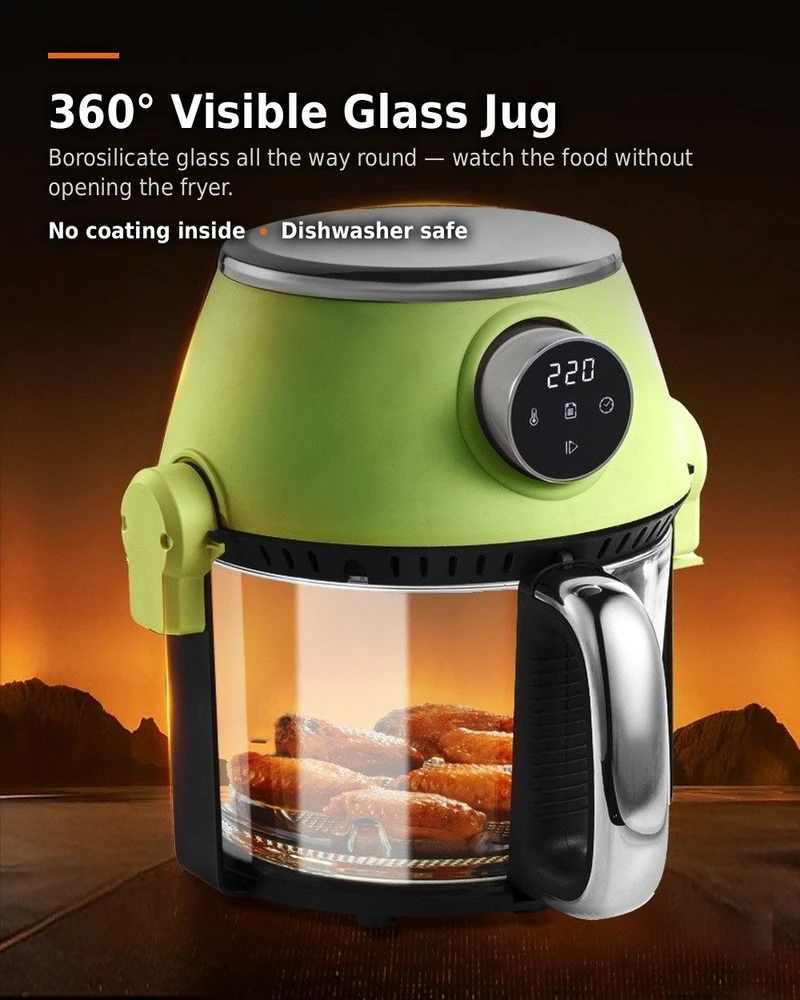 4 in 1 karšto oro gruzdintuvė su stikline taure, griliu ir puodu, 4 l FIT2, 1200 W, 16 programų