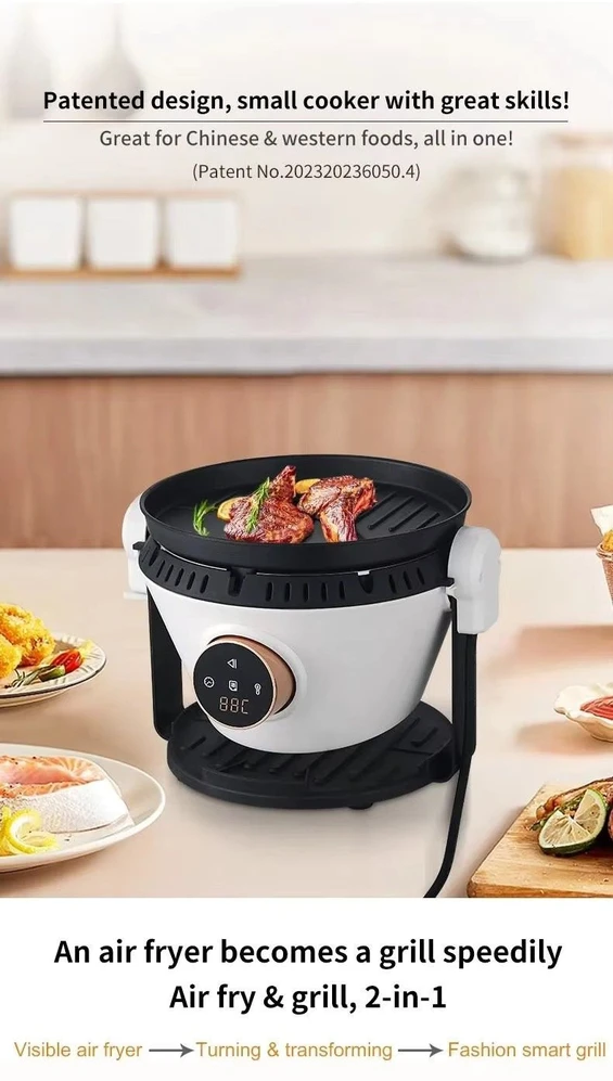 4 in 1 karšto oro gruzdintuvė su stikline taure, griliu ir puodu, 4 l FIT2, 1200 W, 16 programų