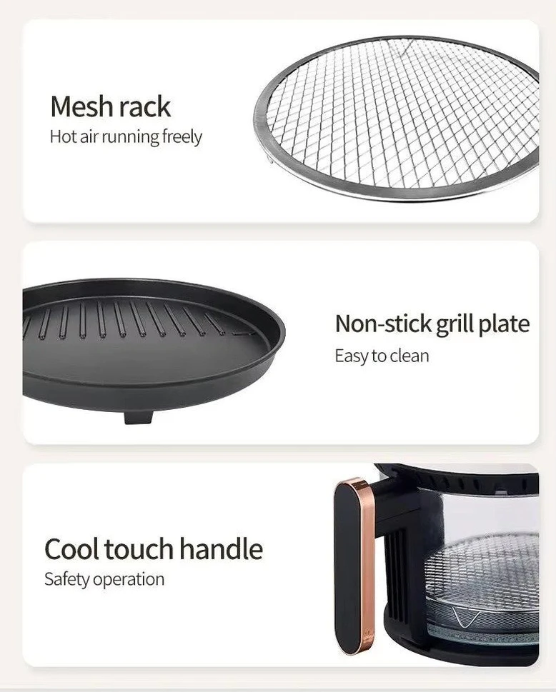 4 in 1 karšto oro gruzdintuvė su stikline taure, griliu ir puodu, 4 l FIT2, 1200 W, 16 programų
