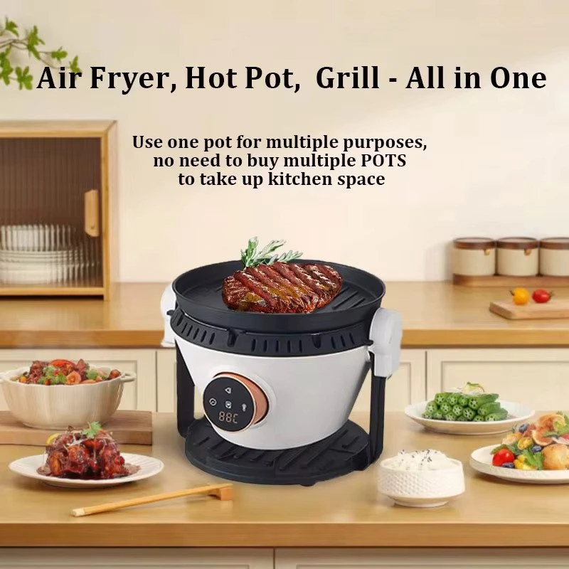 4 in 1 karšto oro gruzdintuvė su stikline taure, griliu ir puodu, 4 l FIT2, 1200 W, 16 programų